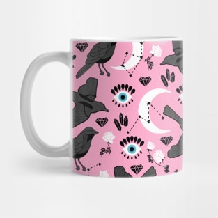 Black Birds, Moon and Flowers Mug